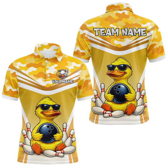 Maxcorners Custom Funny Duck Bowling Shirt Bowling Team Jersey for Men Polo & Quarter-Zip Bowling Outfit
