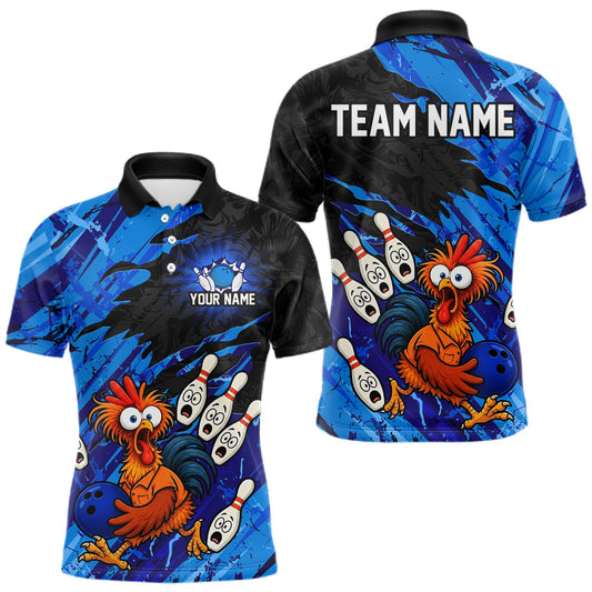 Maxcorners Custom Blue Chicken Bowling Team Jersey Funny Bowling Shirt for Men Polo & Quarter-Zip