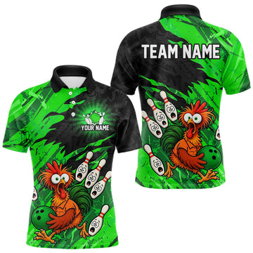 Maxcorners Custom Green Chicken Bowling Team Jersey Funny Bowling Shirt for Men Polo & Quarter-Zip