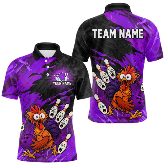 Maxcorners Custom Purple Chicken Bowling Team Jersey Funny Bowling Shirt for Men Polo & Quarter-Zip