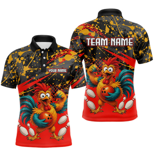 Maxcorners Custom Red Chicken Bowling Team Shirt Funny Bowling Jersey for Men Polo & Quarter-Zip