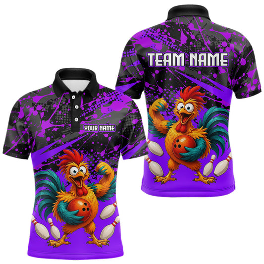 Maxcorners Custom Purple Chicken Bowling Team Shirt Funny Bowling Jersey for Men Polo & Quarter-Zip