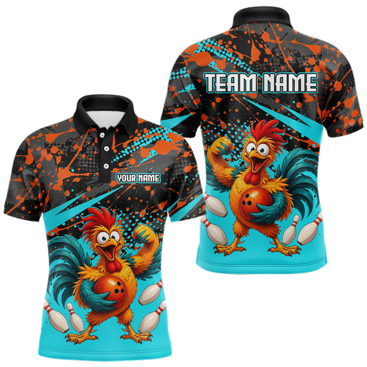 Maxcorners Custom Turquoise Chicken Bowling Team Shirt Funny Bowling Jersey for Men Polo & Quarter-Zip