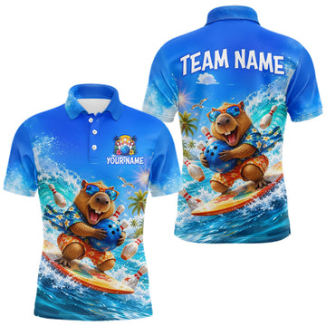 Maxcorners Custom Funny Capypara Surfing Bowling Team Shirt for Men Bowling Jersey League Polo & Quarter-Zip