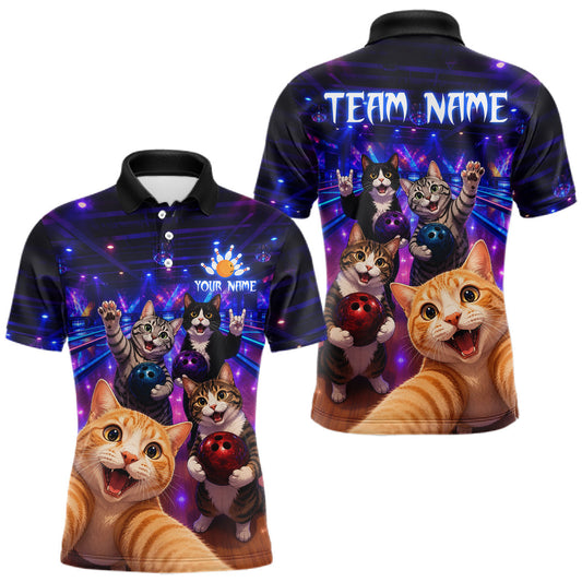 Maxcorners Custom Funny Cat Selfie Bowling Shirt for Men Bowling Team Jersey Bowling Outfit LM0706