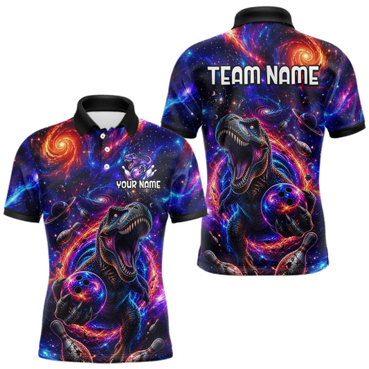 Maxcorners Galaxy Funny Bowling Shirt for Men Custom Bowling League Jersey Polo & Quartr-Zip LM1005