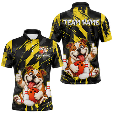 Maxcorners Custom Black and Yellow Dog Bowling Team Jersey Funny Bowling Shirt for Men Polo & 1/4 Zip Bowling Outfit, Team Jersey Polo & Quarter Zip LM2607