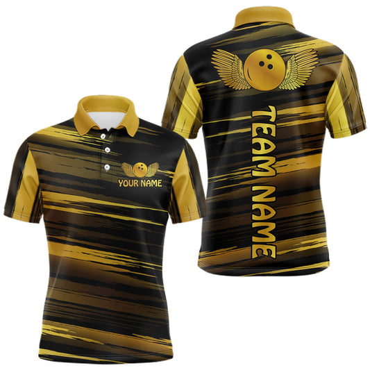 Maxcorners Custom Gold Bowling Wings Shirt for Men Bowling Jersey League Polo & 1/4 Zip Bowling Outfit