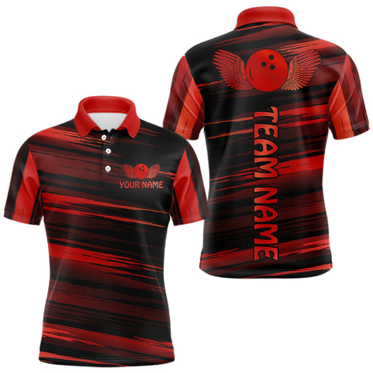 Maxcorners Custom Red Bowling Wings Shirt for Men Bowling Jersey League Polo & 1/4 Zip Bowling Outfit