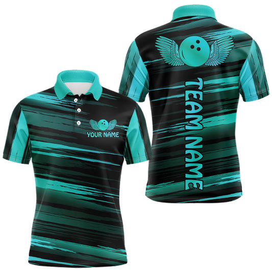 Maxcorners Custom Turquoise Bowling Wings Shirt for Men Bowling Jersey League Polo & 1/4 Zip Bowling Outfit