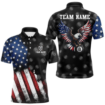 Maxcorners Custom American Flag Eagle Billiards Shirt for Men 8 Ball Pool Team Jersey Billiard Outfit