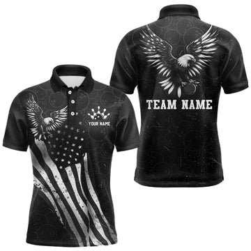 Maxcorners Custom Black American Flag Eagle Bowling Jersey Bowling Team Shirt for Men Polo & 1/4 Zip