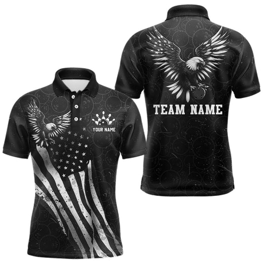 Maxcorners Custom Black American Flag Eagle Bowling Jersey Bowling Team Shirt for Men Polo & 1/4 Zip