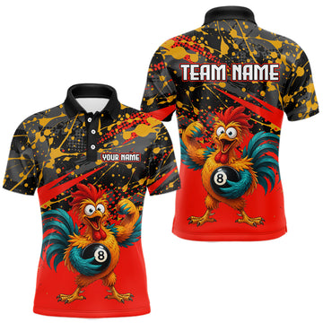 Maxcorners Custom Red Funny Chicken Billiard Shirt, 8 Ball Pool Team Jersey for Men, Polo & 1/4 Zip