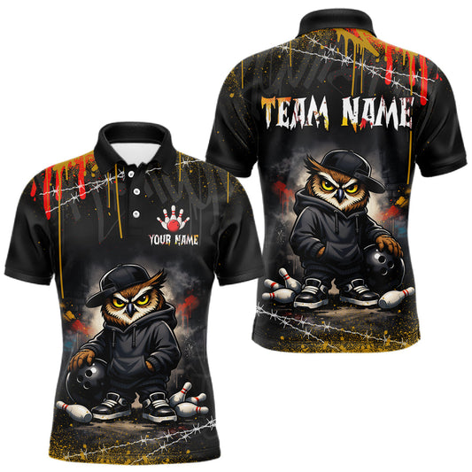Maxcorners Personalized Owl Bowling Jersey Bowling Team Shirt Polo & 1/4-Zip Bowling Outfit For Men LM1104