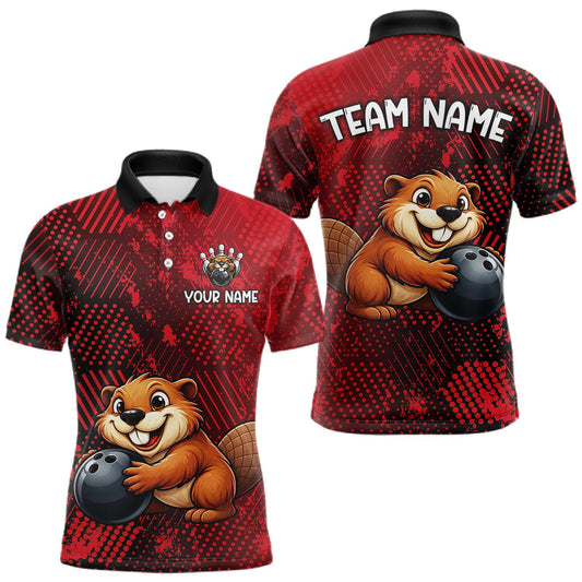 Maxcorners Funny Beaver Bowling Shirt for Men Custom Bowling Team Jersey Polo & Quarter-Zip Bowling Performance LM1904
