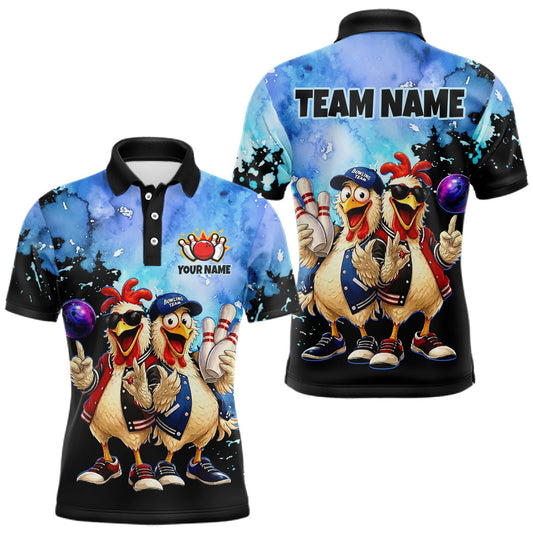 Maxcorners Custom Funny Chicken Bowling Team Shirt for Men Bowling League Jersey Polo & Quarter-Zip Outfit