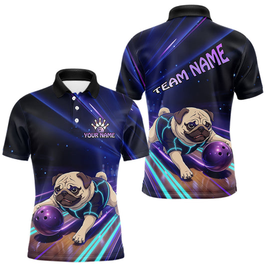 Maxcorners Funny Pug Dog Bowling Team Shirt for Men Custom Bowling Jersey Polo & 1/4-Zip Bowling Unisex LM2603
