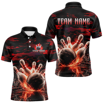 Maxcorners Flame Red Pattern Bowling Shirt for Men Bowling Team Jersey Polo & 1/4-Zip LM1705