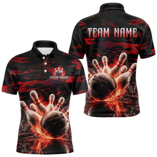 Maxcorners Flame Red Pattern Bowling Shirt for Men Bowling Team Jersey Polo & 1/4-Zip LM1705