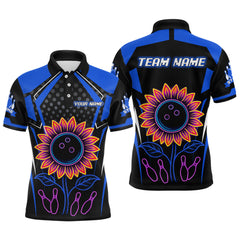 Maxcorners Blue Neon Lightning Sunflower Bowling Shirt for Men Custom Team Bowling Polo Bowling Jersey MT1309