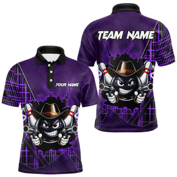 Maxcorners Custom Purple Funny Cowboy Gun Bowling Shirt for Men Bowling Team Jersey Bowling Polo & Quarter-Zip