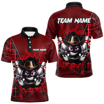 Maxcorners Custom Red Funny Cowboy Gun Bowling Shirt for Men Bowling Team Jersey Bowling Polo & Quarter-Zip