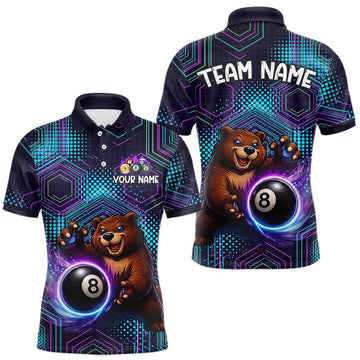 Maxcorners Custom Funny Bear 8 Ball Billiard Shirt for Men Pool Shirt Polo & 1/4-Zip Billiard Team Jersey LM0106