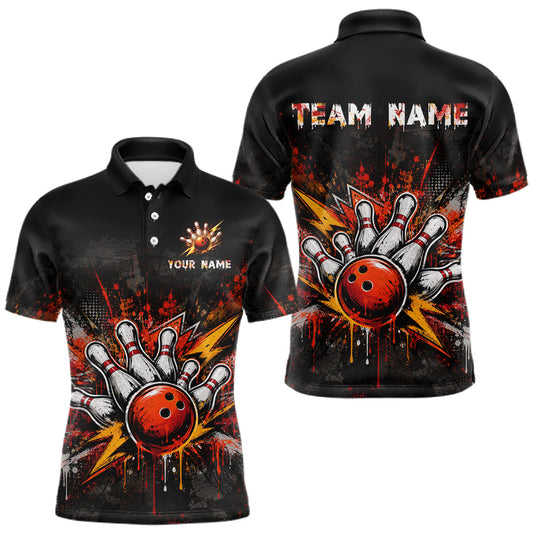 Maxcorners Custom Red Bowling Team Jersey for Men Bowling Shirt Funny Strike Polo & 1/4 Zip League Outfit