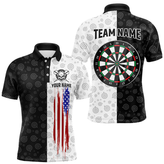 Maxcorners Custom Black & White Skull Dart Shirt for Men American Flag Dart Jersey for Team Dartboard Shirts Gift
