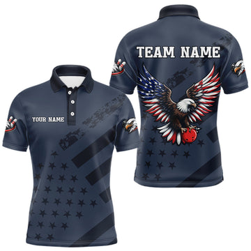Maxcorners Custom American Flag Eagle Bowling Shirt for Men Polo & Quarter-Zip Bowling Team Jersey LM1903