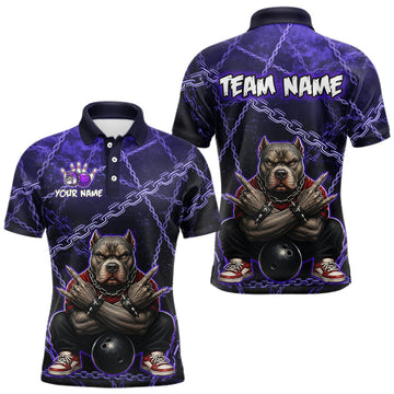 Maxcorners Custom Purple Cool Pit Bull Bowling Team Shirt for Men Bowling League Jersey Polo & 1/4-Zip