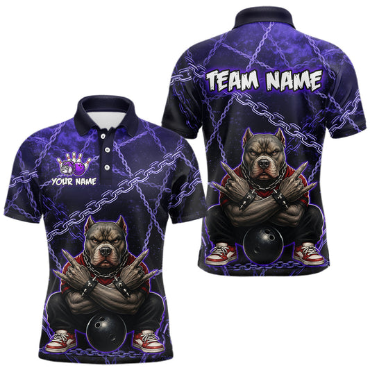 Maxcorners Custom Purple Cool Pit Bull Bowling Team Shirt for Men Bowling League Jersey Polo & 1/4-Zip