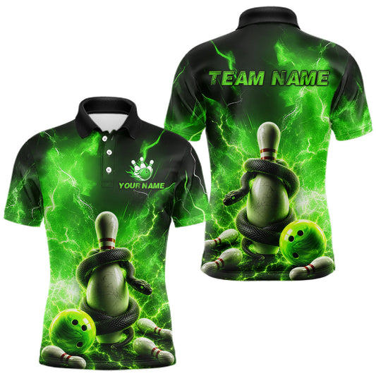 Maxcorners Custom Green Snake Bowling Team Shirt for Men Bowling League Jersey Outfit Polo & Quarter-Zip LM1406