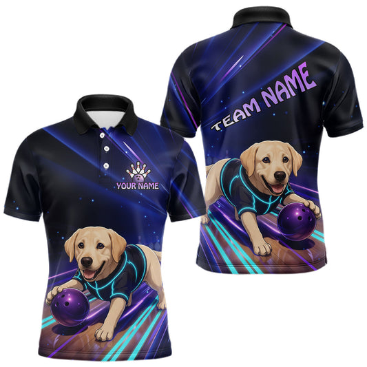 Maxcorners Neon Funny Labrador Retriever Bowling Shirt for Men Custom Bowling Team Jersey Polo & 1/4-Zip LM2704