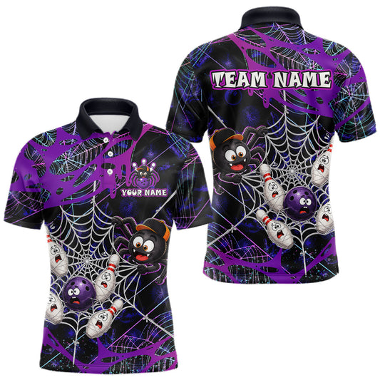 Maxcorners Purple Funny Spider Bowling Shirt for Men Custom Bowling League Jersey Polo & 1/4-Zip