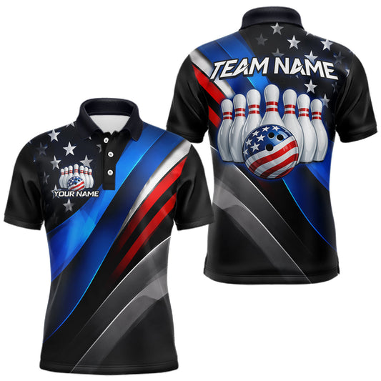 Maxcorners Custom American Flag Team Bowling Shirt for Men Bowling League Jersey Polo & 1/4-Zip LM2806