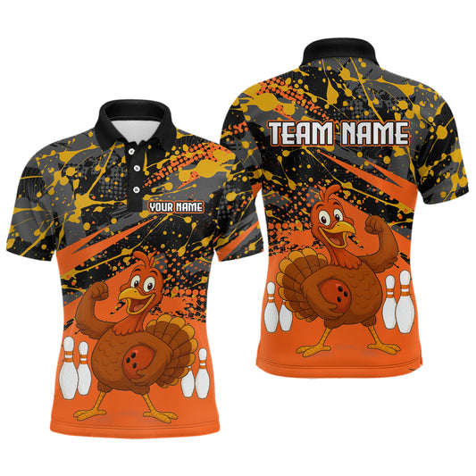 Maxcorners Orange Funny Turkey Bowling Team Shirt for Men Bowling Jersey Thanksgiving Bowling Outfit LM1903