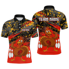 Maxcorners Red Funny Turkey Bowling Team Shirt for Men Bowling Jersey Thanksgiving Bowling Outfit TU1609
