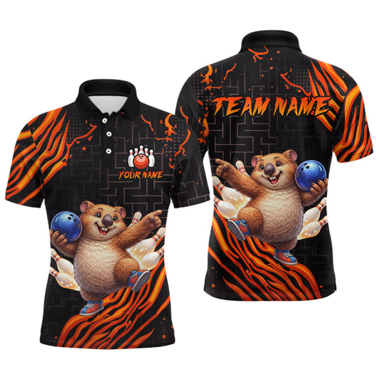 Maxcorners Orange Funny Wombat Bowling Shirt for Men Custom Bowling Jersey Polo & Quarter-Zip Bowling Outfit LM1705