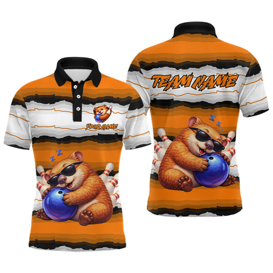 Maxcorners Custom Orange Wombat Bowling Shirt for Men Bowling League Jersey Polo & 1/4-Zip Bowling Outfit LM1005