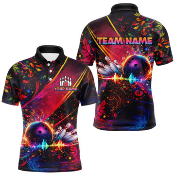 Maxcorners Custom Retro Music Bowling Shirt for Men Bowling Jersey Polo & 1/4-Zip Bowling Tournament LM1903