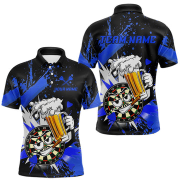 Maxcorners Funny Blue Beer Dartboard Team Shirt for Men Custom Dart Jersey Polo & Quarter-Zip Dart Outfit LM0607