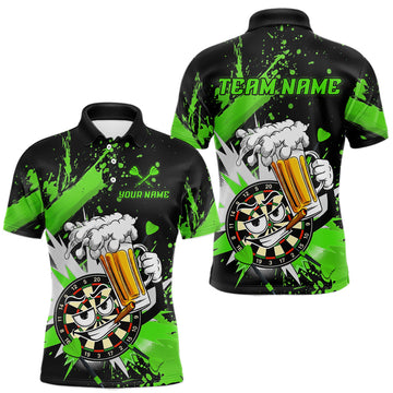 Maxcorners Funny Green Beer Dartboard Team Shirt for Men Custom Dart Jersey Polo & Quarter-Zip Dart Outfit LM0607