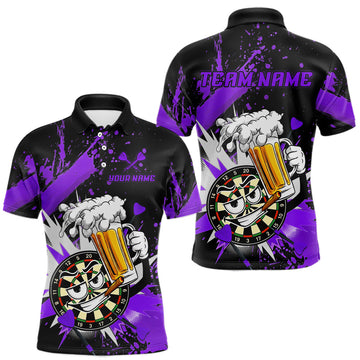 Maxcorners Funny Purple Beer Dartboard Team Shirt for Men Custom Dart Jersey Polo & Quarter-Zip Dart Outfit LM0607