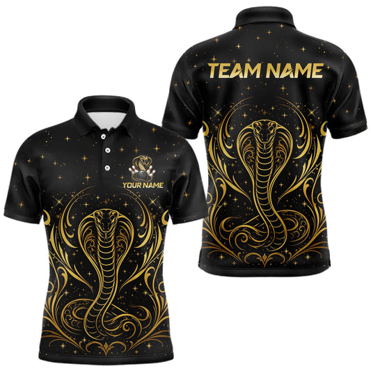 Maxcorners Custom Black & Gold Cobra Bowling Shirt for Men Bowling League Jersey Polo & 1/4-Zip