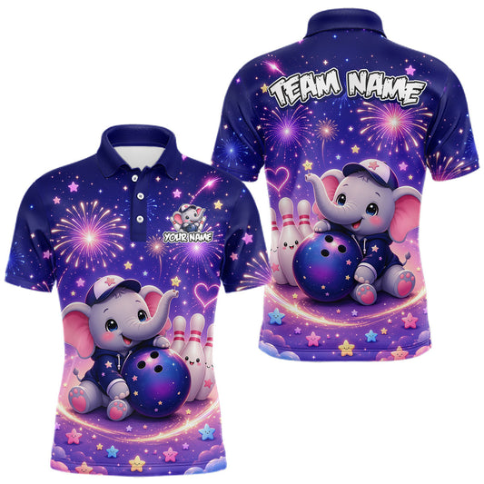 Maxcorners Custom Funny Elephant Firework Bowling Team Shirt for Men Bowling Jersey Polo & 1/4-Zip