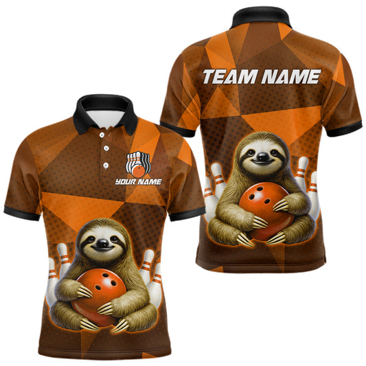 Maxcorners Orange Funny Sloth Bowling Shirt for Men Custom Bowling Jersey Polo & Quarter-Zip Bowling Outfit LM2704