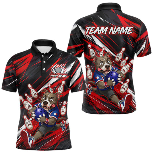 Maxcorners Custom Red Pit Bull Bowling Team Shirt for Men Bowling League Jersey Polo & Quarter-Zip LM2405