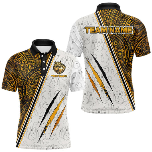 Maxcorners Custom Yellow Tribal Tiger Bowling Shirt Men's Bowling Jersey League Polo & Quarter-Zip LM2405
